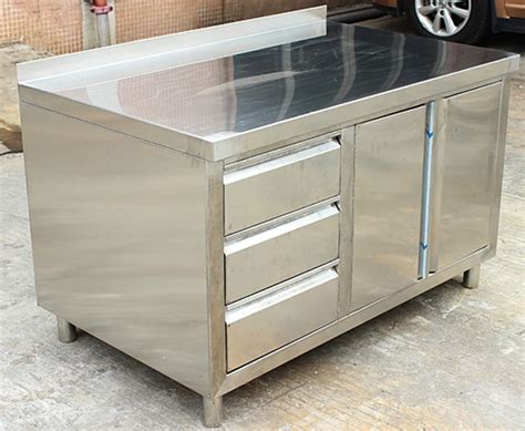 stainless steel table with cabinets